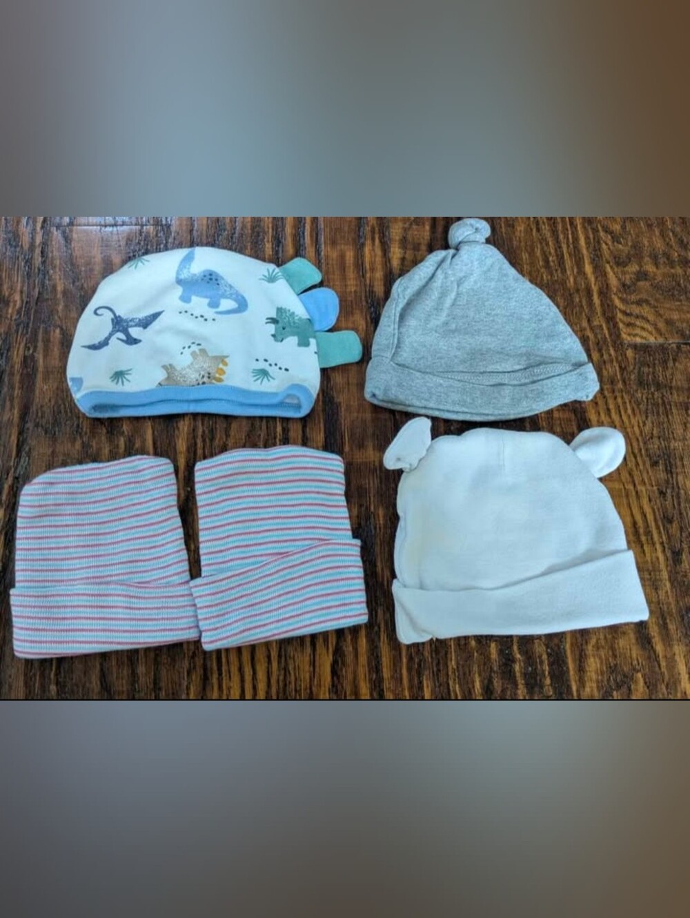 Carter's Baby Hat Set - Blue, Gray, White, Pink Stripes